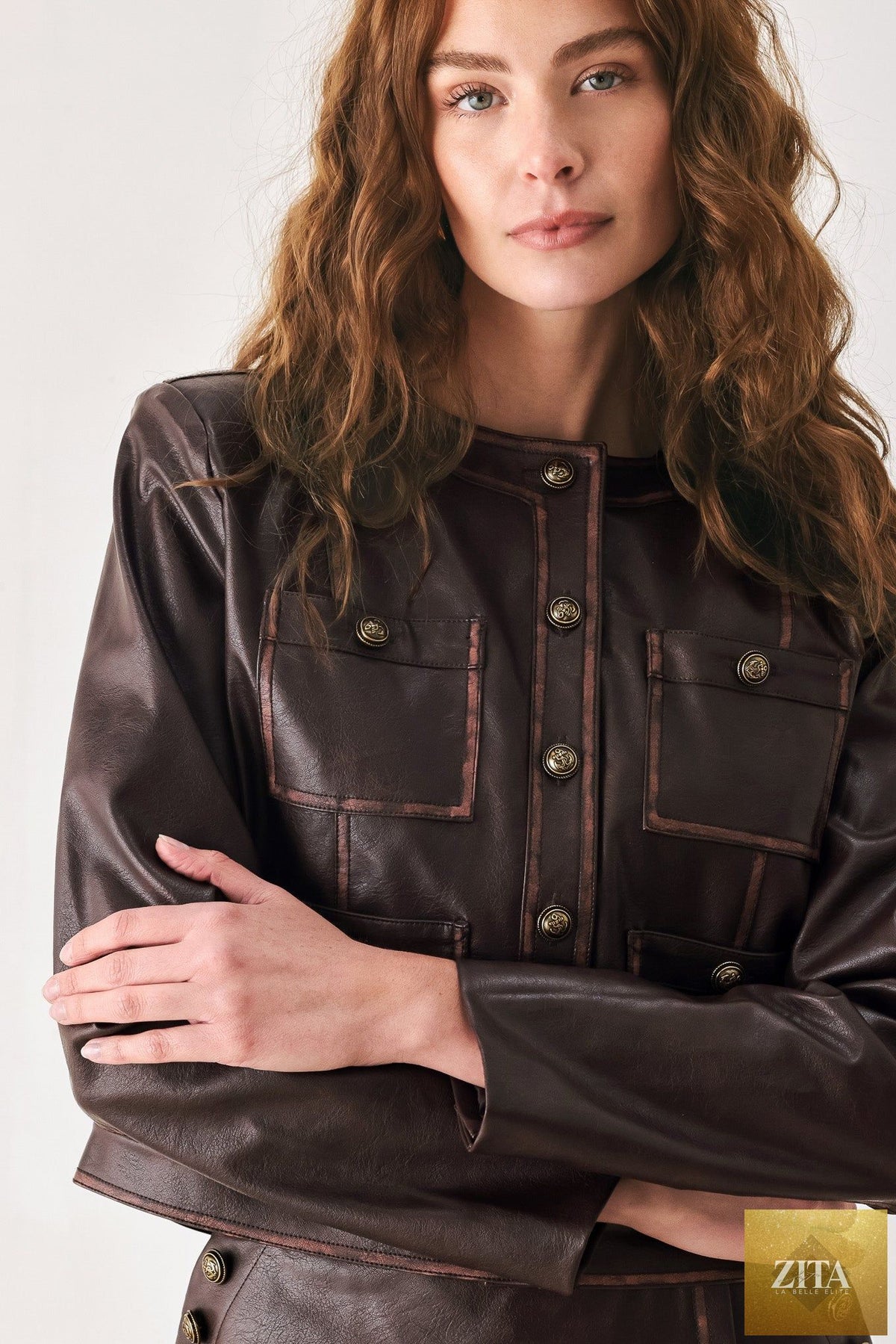 SADDLE STREET BROWN FAUX LEATHER CROPPED JACKET