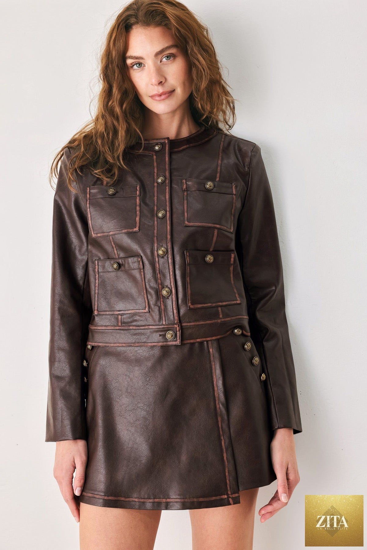SADDLE STREET BROWN FAUX LEATHER CROPPED JACKET