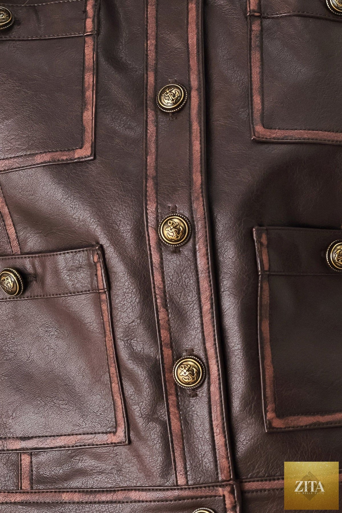 SADDLE STREET BROWN FAUX LEATHER CROPPED JACKET
