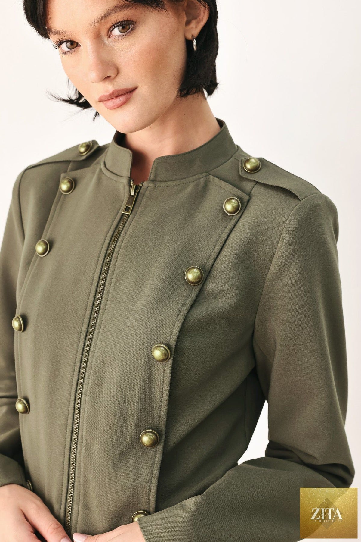 OLIVE COMMAND CROPPED MILITARY JACKET