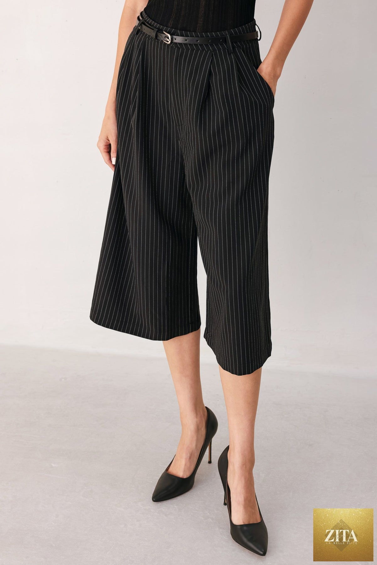 PARK AVENUE PINSTRIPE WOVEN CULOTTE PANTS
