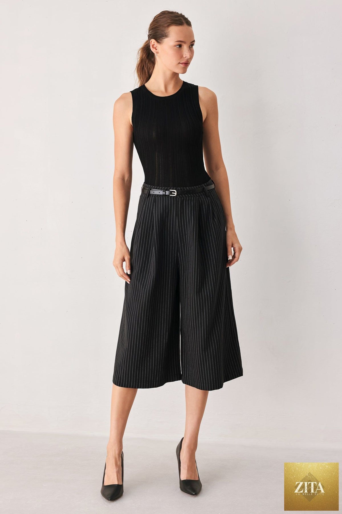 PARK AVENUE PINSTRIPE WOVEN CULOTTE PANTS