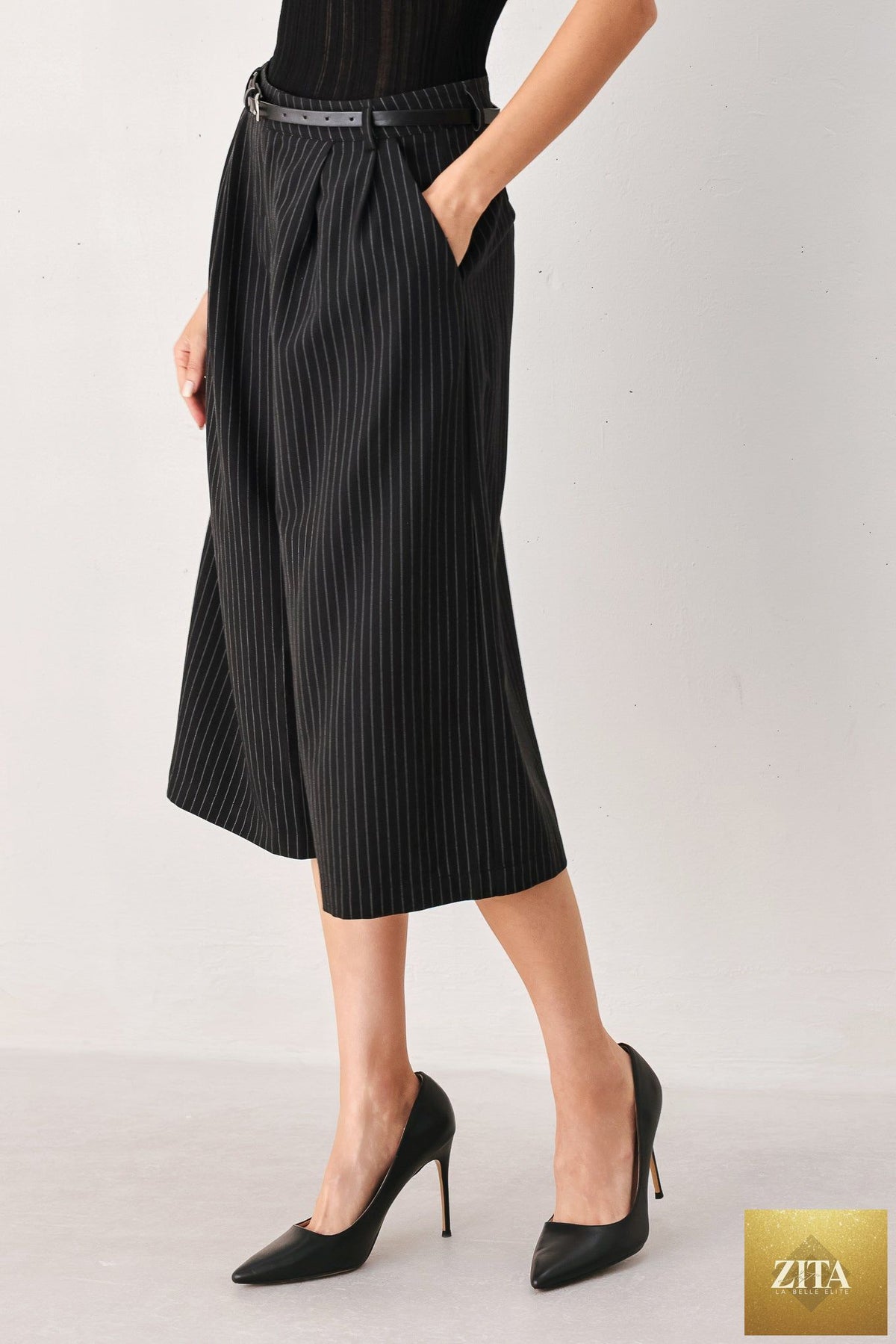 PARK AVENUE PINSTRIPE WOVEN CULOTTE PANTS