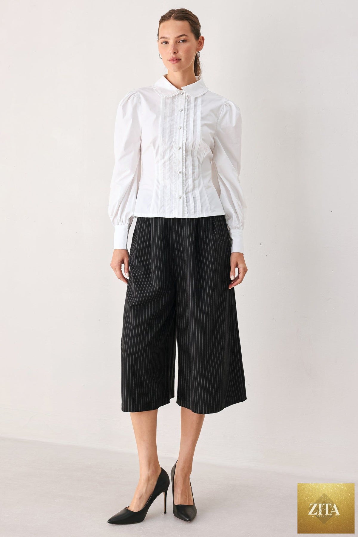 PARK AVENUE PINSTRIPE WOVEN CULOTTE PANTS