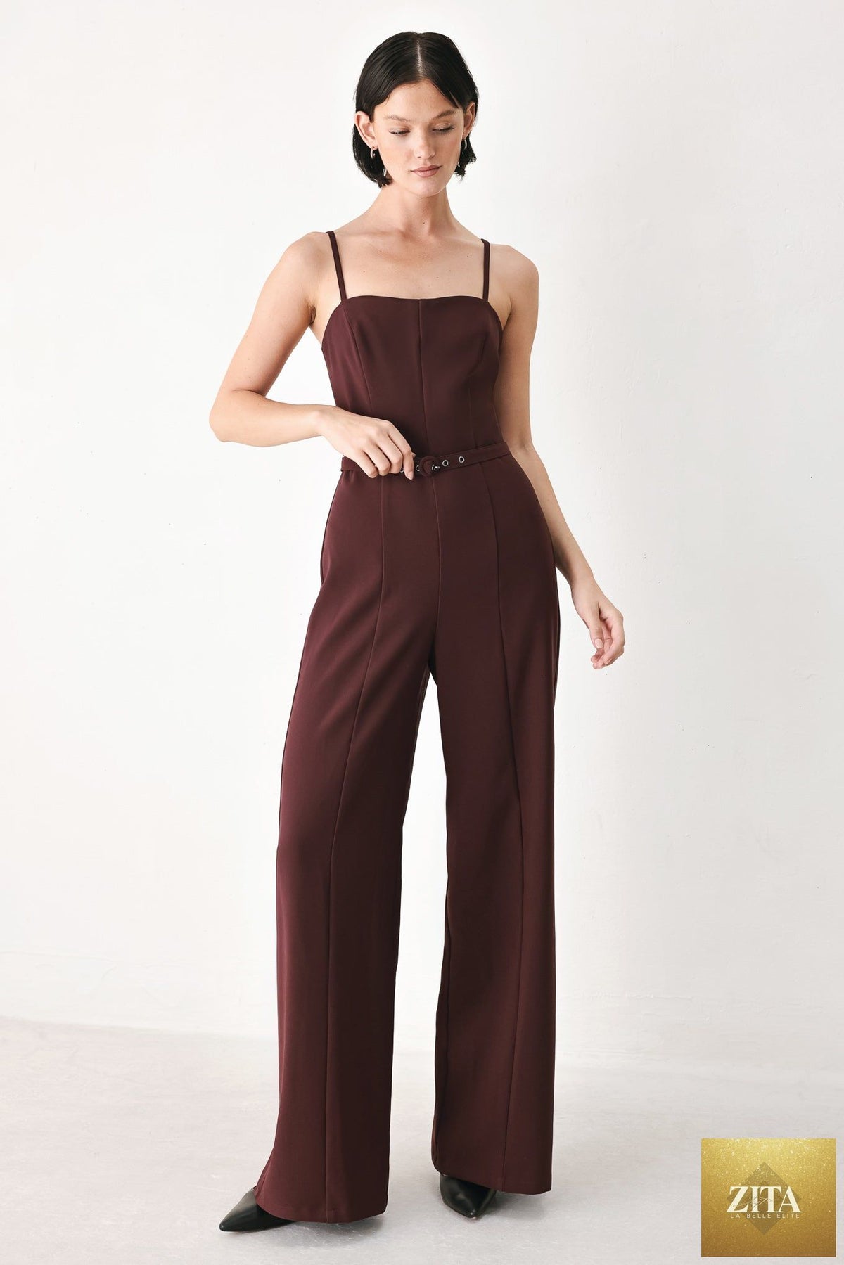 BURGUNDY MODERN MUSE WOVEN JUMPSUIT