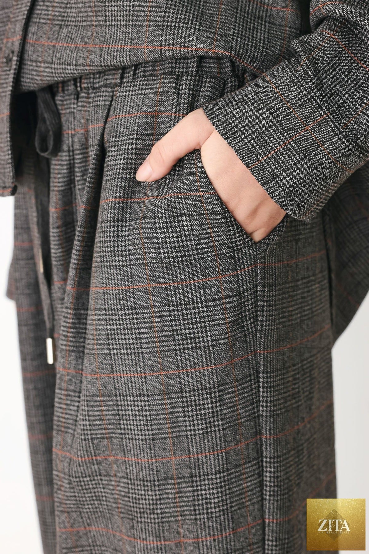 OFF THE CLOCK PLAID DRAWSTRING WIDE LEG PANTS