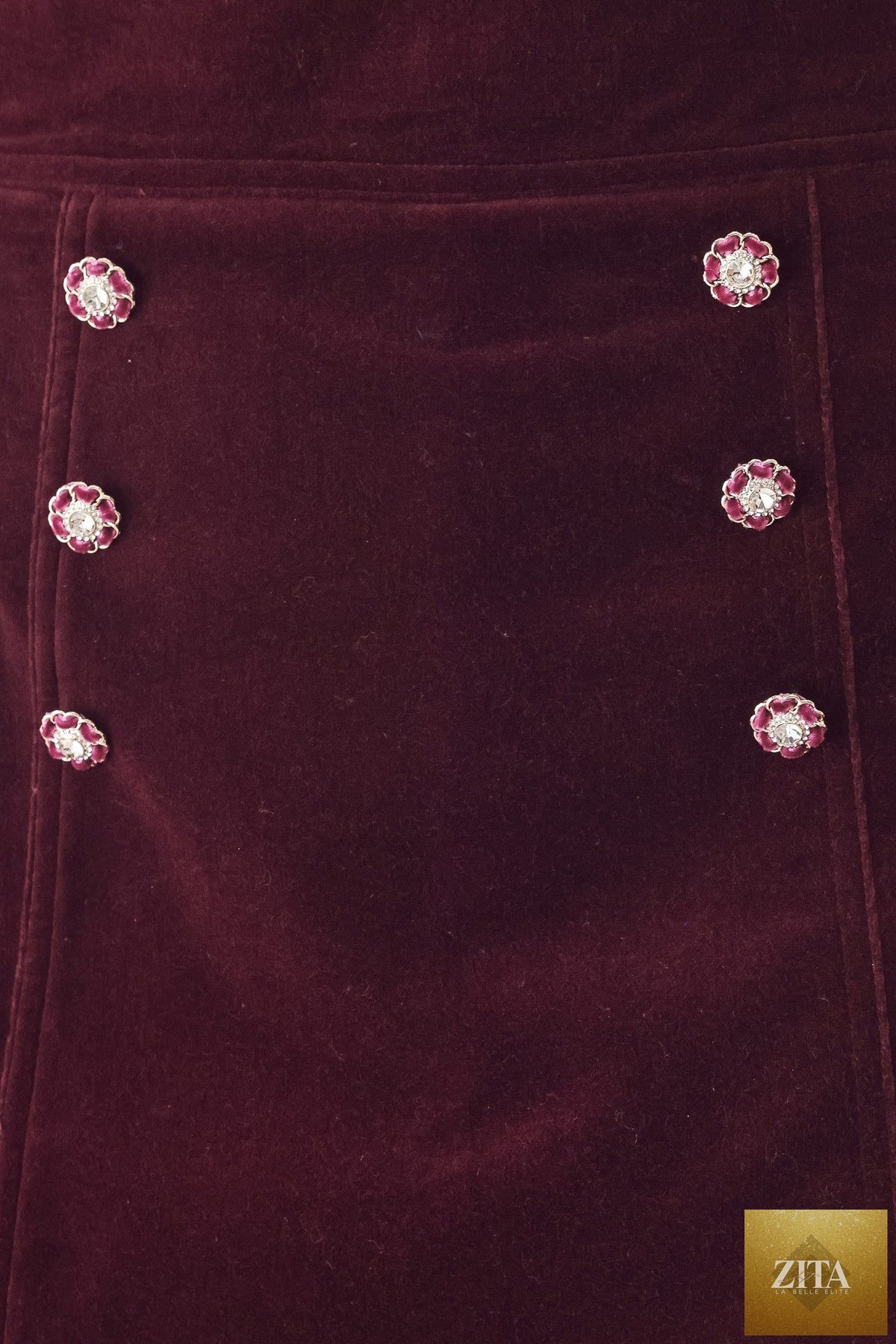 BORDEAUX VELVET BURGUNDY BUTTON-DETAIL SKORT
