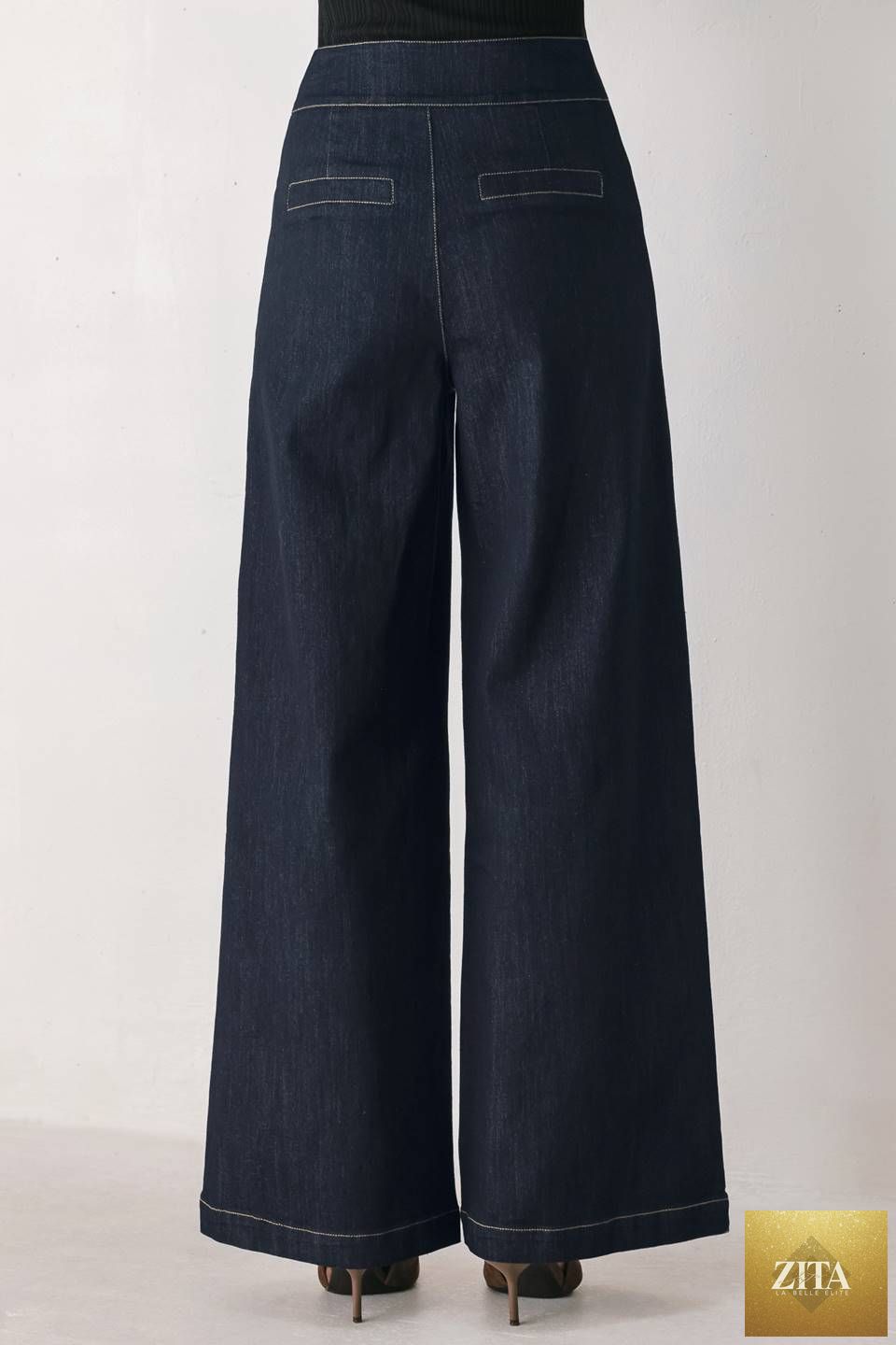 INDIGO ICON DARK INDIGO BUTTON-DETAIL WIDE-LEG JEANS