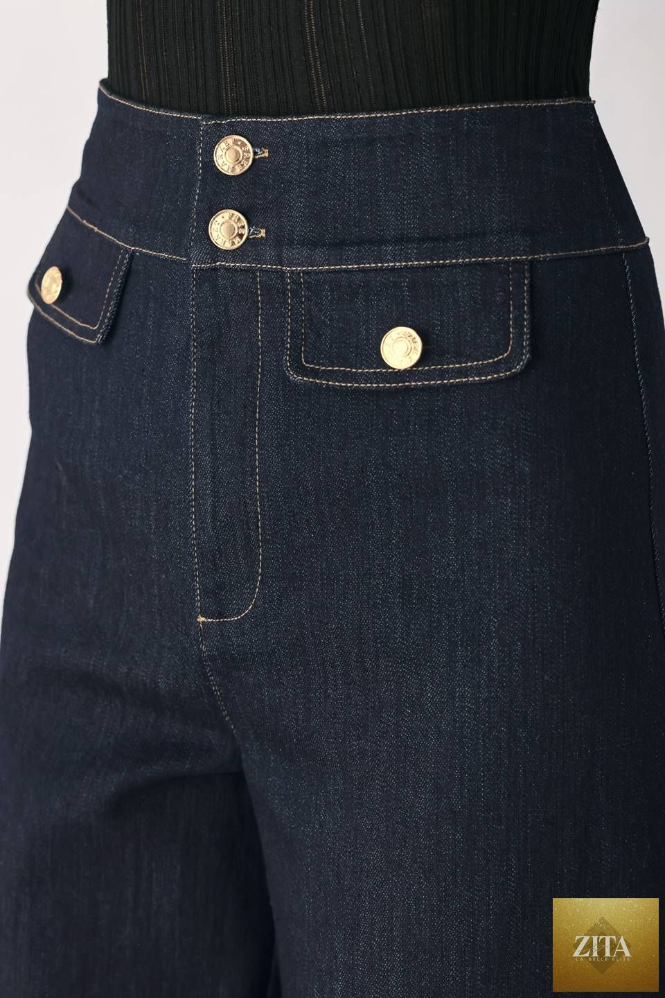 INDIGO ICON DARK INDIGO BUTTON-DETAIL WIDE-LEG JEANS