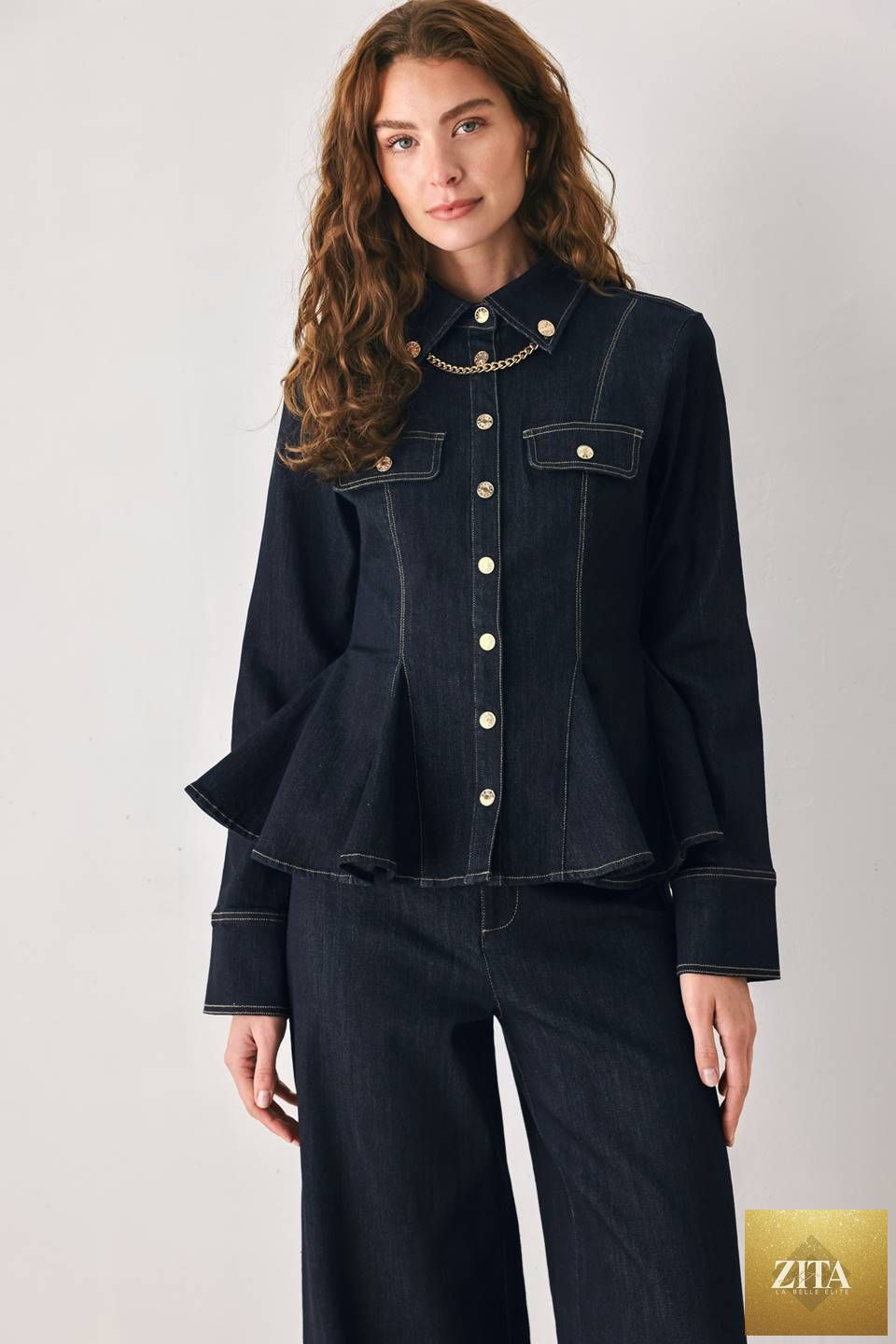 INDIGO ICON DARK INDIGO BUTTON-DETAIL WIDE-LEG JEANS