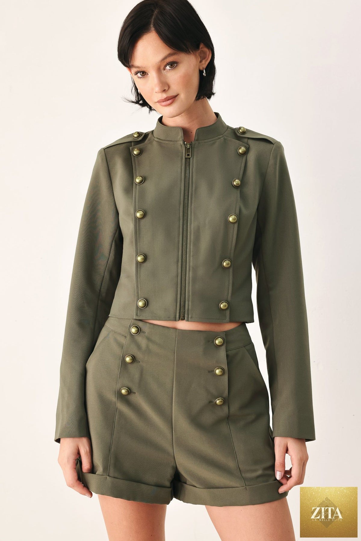 OLIVE COMMAND CUFFED TAILORED SHORTS