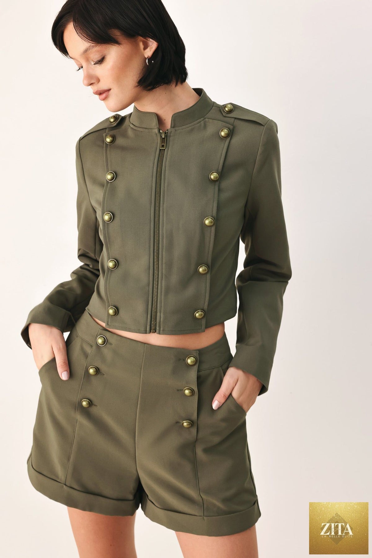 OLIVE COMMAND CUFFED TAILORED SHORTS