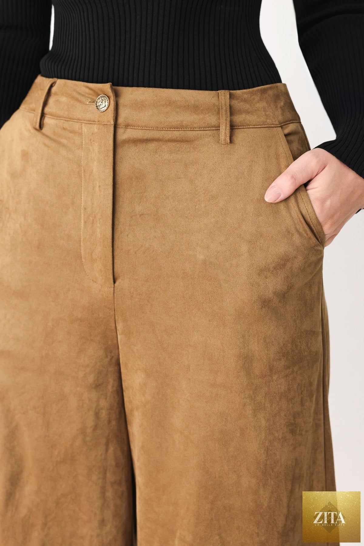 DESERT MOD CAMEL FAUX SUEDE BERMUDA PANTS