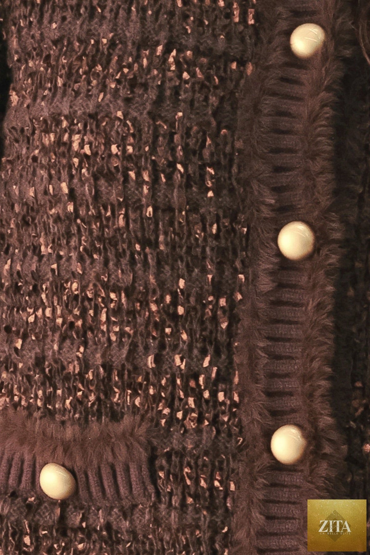 GEMSTONE GLOW BROWN JEWEL-BUTTON CROPPED CARDIGAN