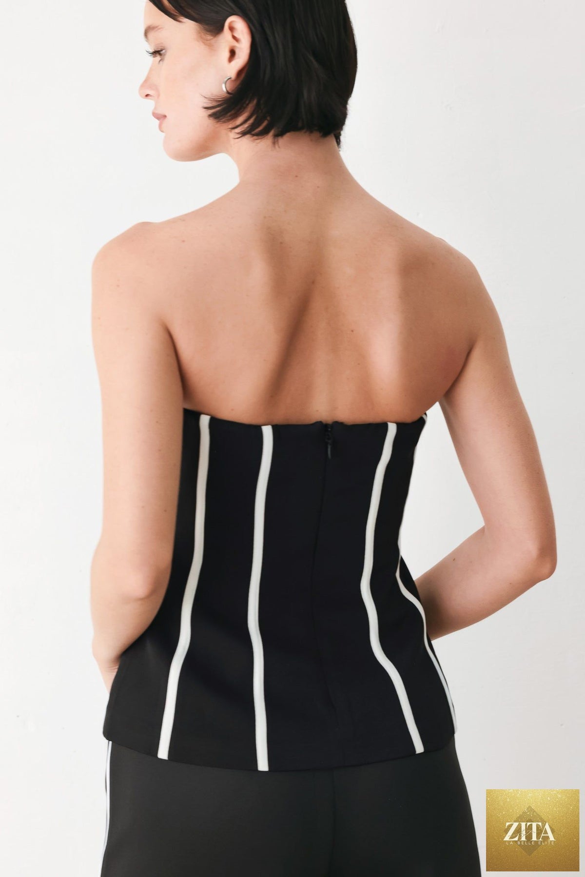 BLACK AND WHITE REIGN WOVEN TUBE TOP