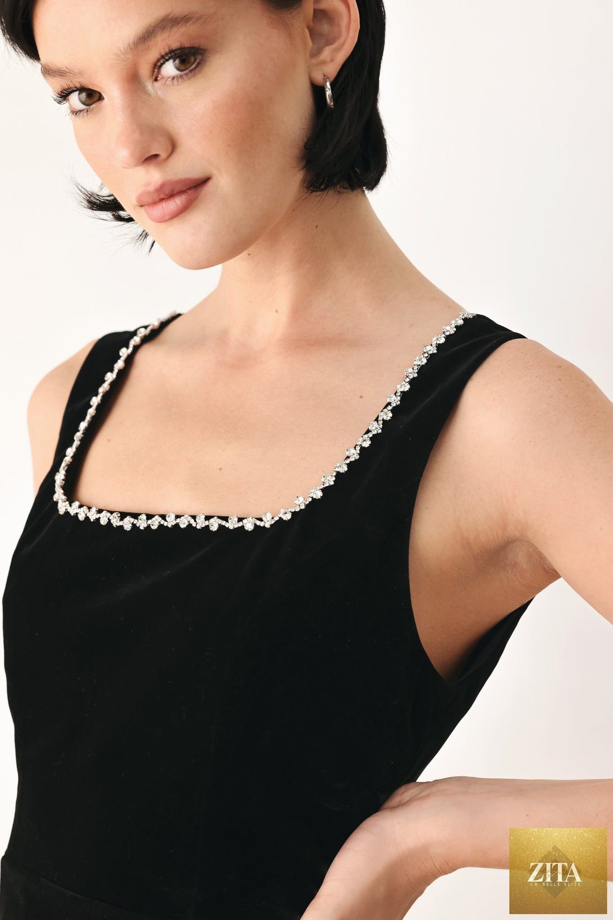 MIDNIGHT GLAM JEWELED VELVET PEPLUM TOP