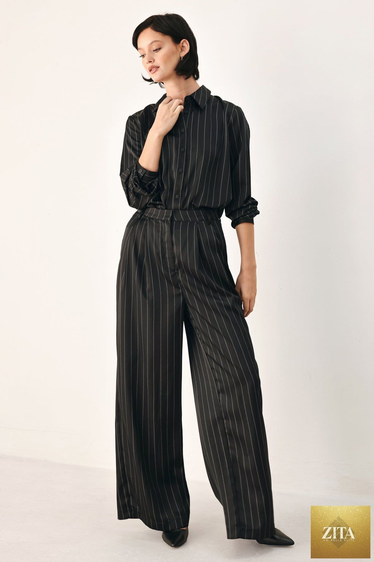 CITY AFTER DARK TIE FRONT STRIPED TOP