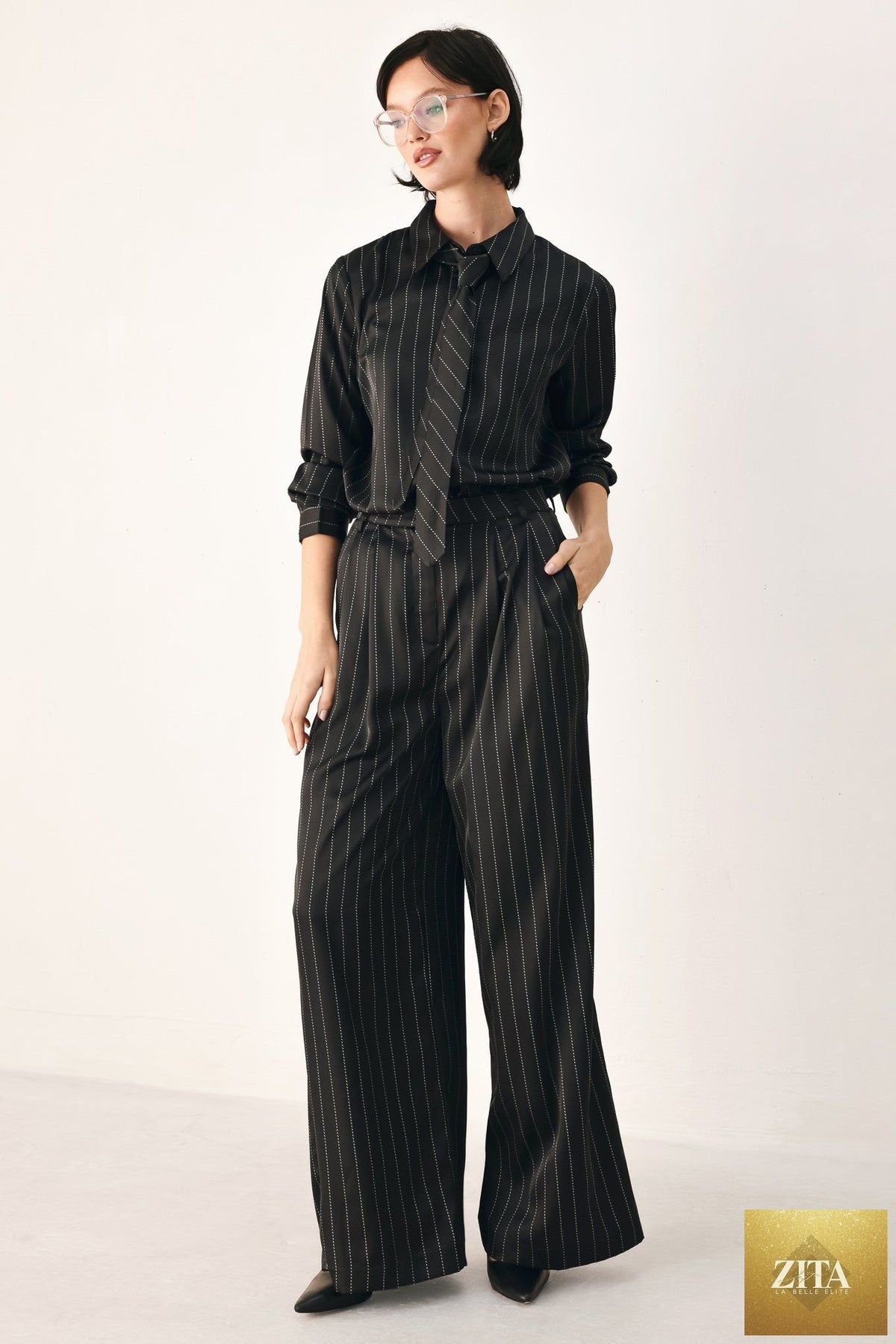 CITY AFTER DARK TIE FRONT STRIPED TOP
