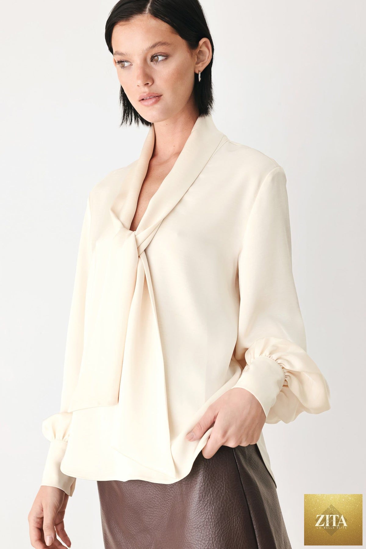 CHAMPAGNE WISHES TIE FRONT BLOUSE