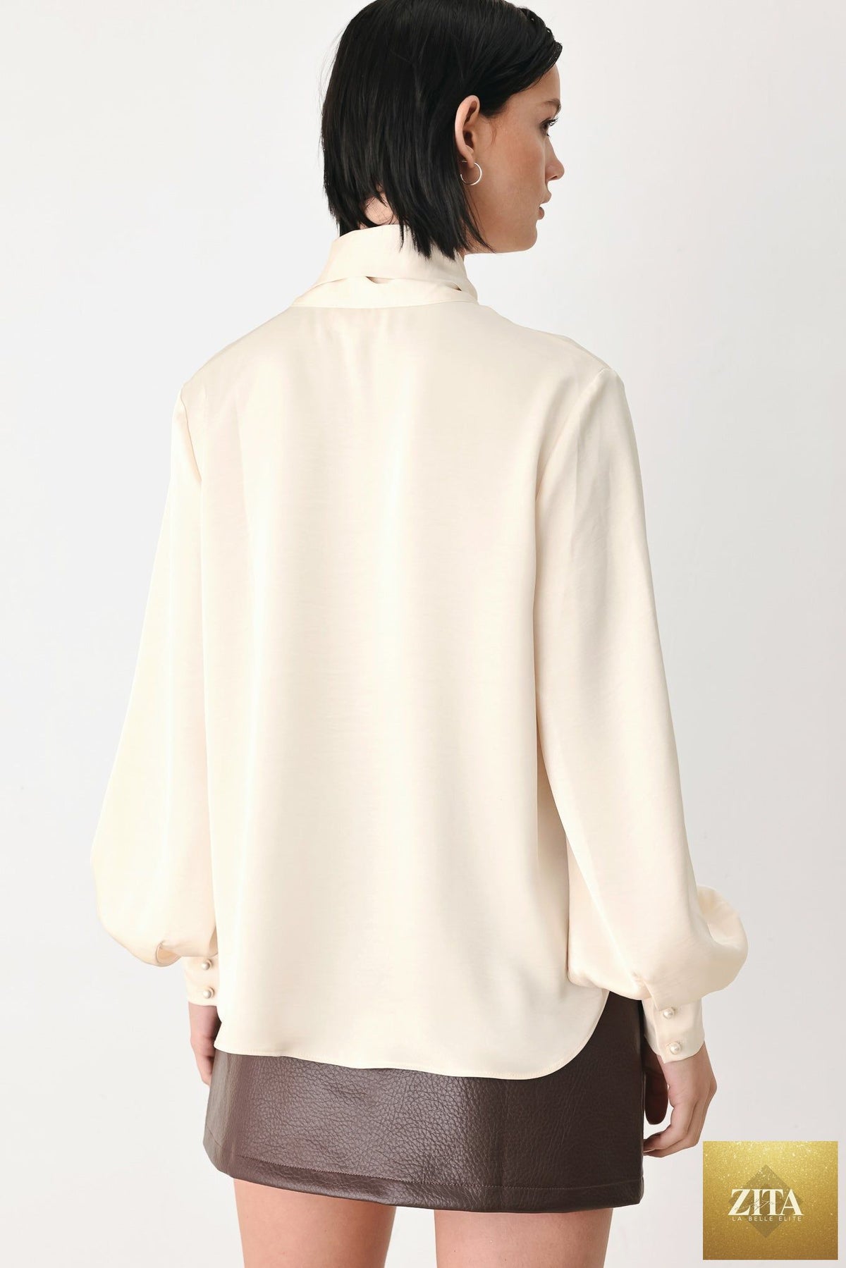 CHAMPAGNE WISHES TIE FRONT BLOUSE