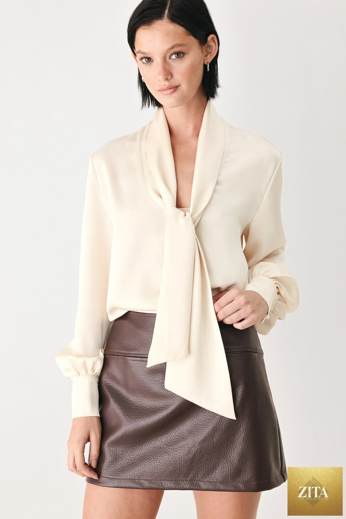 CHAMPAGNE WISHES TIE FRONT BLOUSE