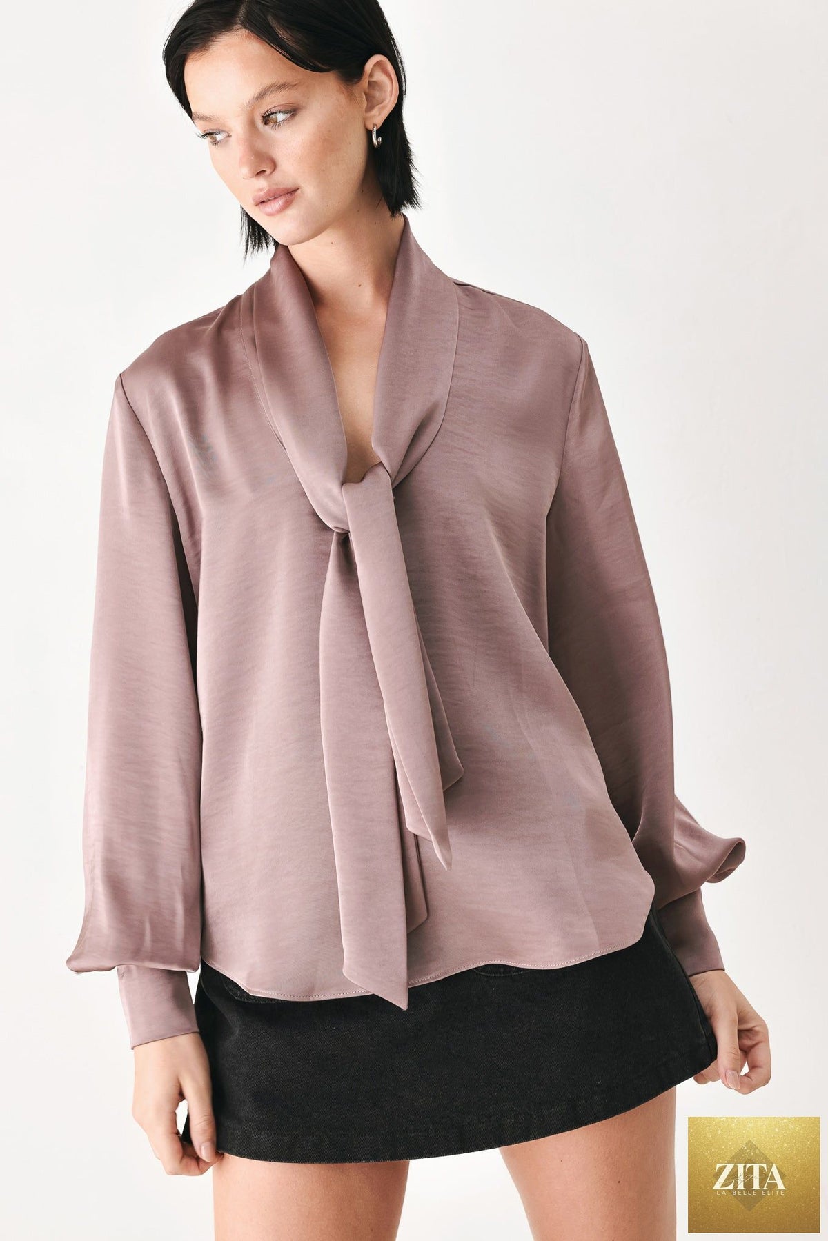CHAMPAGNE WISHES TIE FRONT BLOUSE