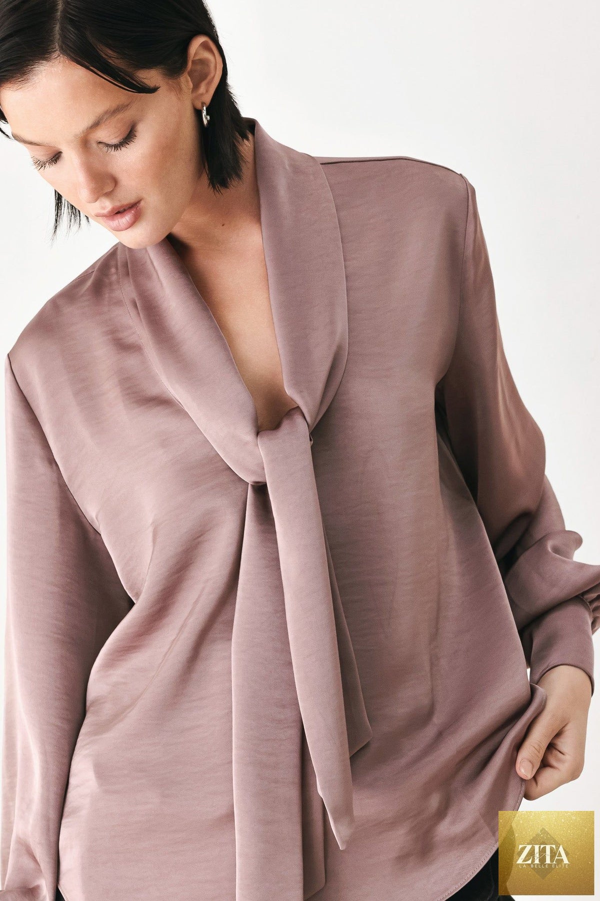 CHAMPAGNE WISHES TIE FRONT BLOUSE