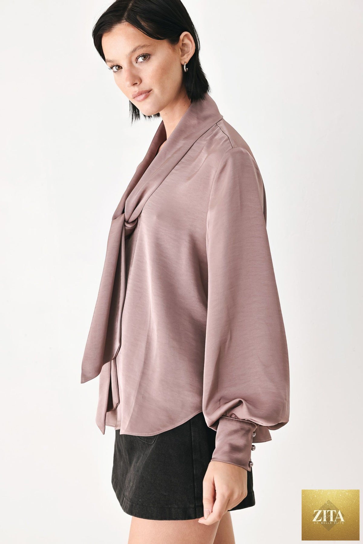 CHAMPAGNE WISHES TIE FRONT BLOUSE