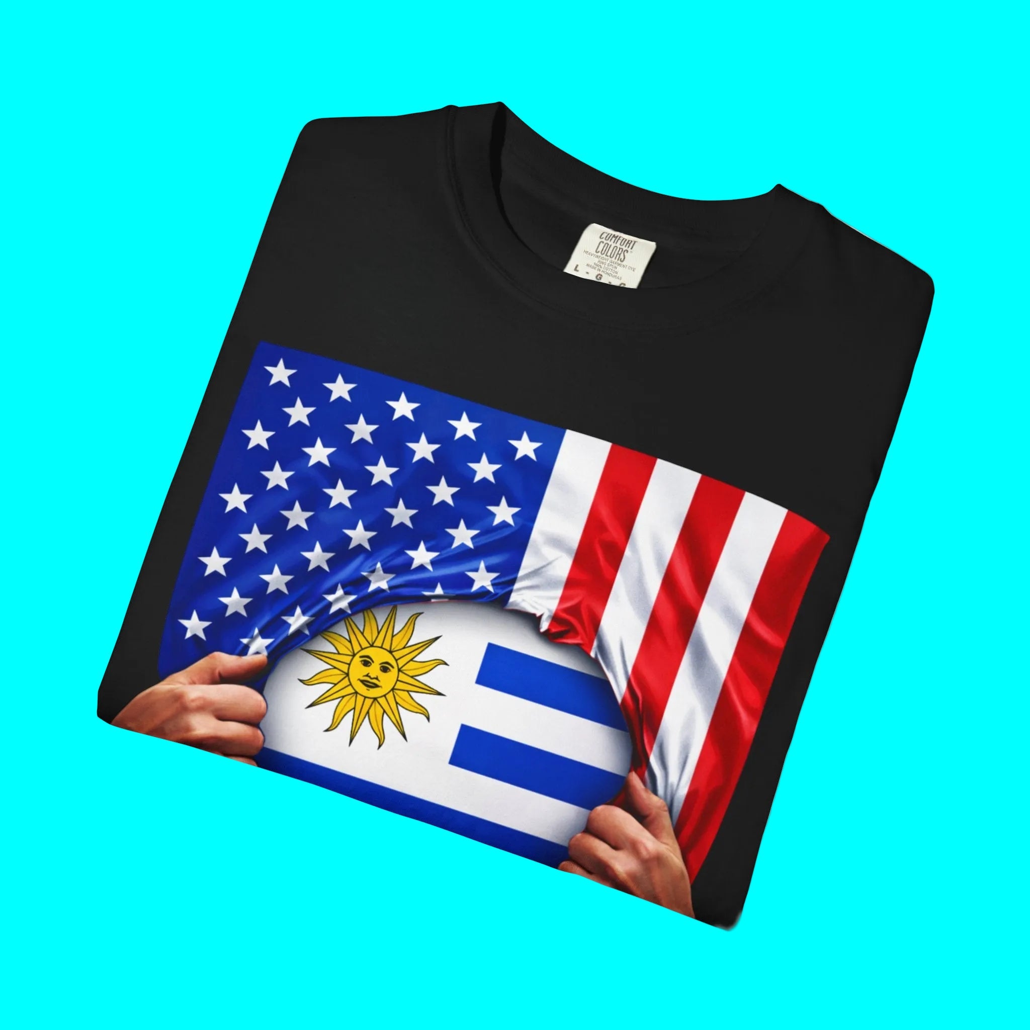 Uruguay Flag + USA Flag Pride T-shirt | Uruguayan + American Flag Rip 4th Of July | Funny Latino Tees | Heavyweight Cotton