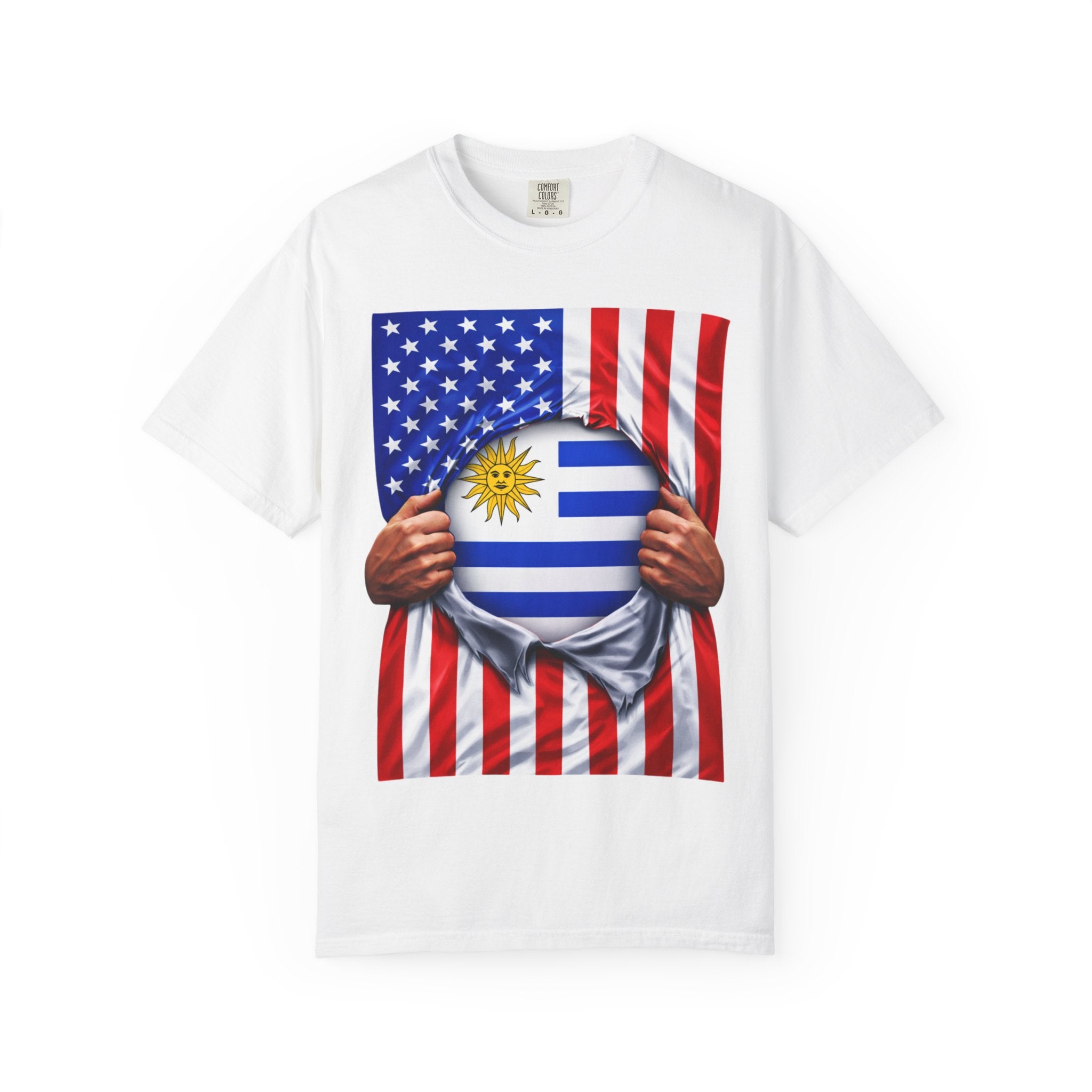 Uruguay Flag + USA Flag Pride T-shirt | Uruguayan + American Flag Rip 4th Of July | Funny Latino Tees | Heavyweight Cotton