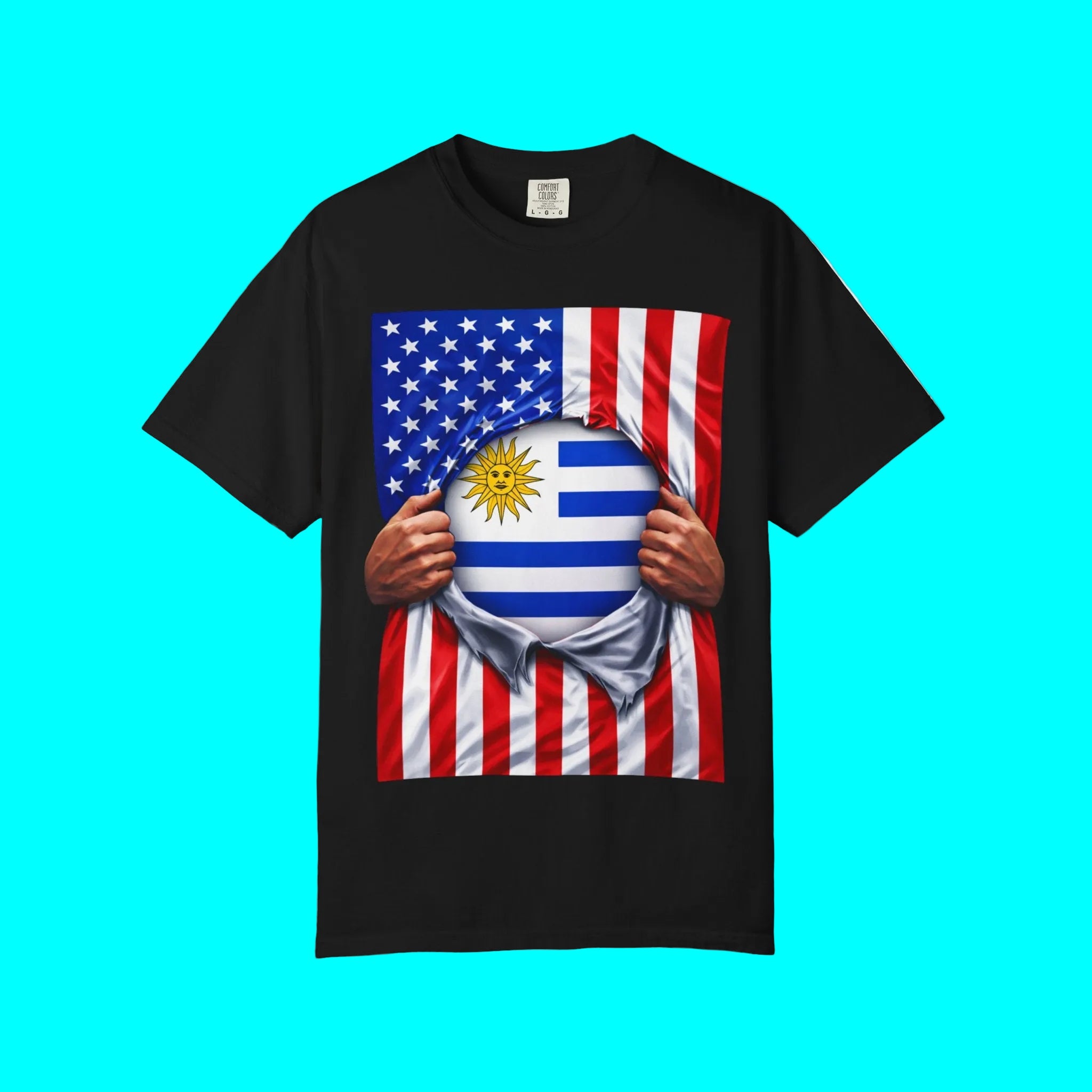 Uruguay Flag + USA Flag Pride T-shirt | Uruguayan + American Flag Rip 4th Of July | Funny Latino Tees | Heavyweight Cotton