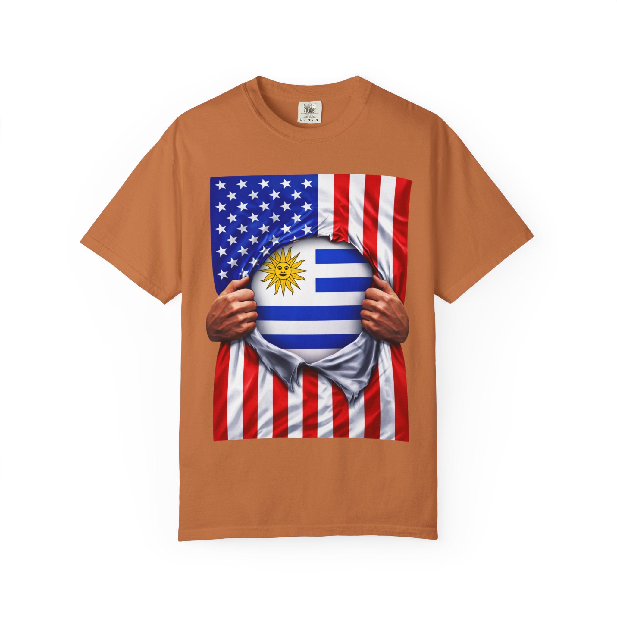 Uruguay Flag + USA Flag Pride T-shirt | Uruguayan + American Flag Rip 4th Of July | Funny Latino Tees | Heavyweight Cotton
