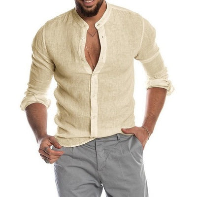 Casual men's short sleeve cotton linen shirt by donjohnbyvictoriacharles, lightweight and breathable, in a relaxed fit.