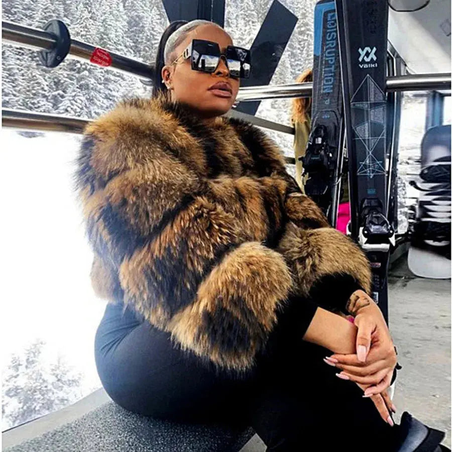 MAOMAOKONG Super Hot Winter Women Luxury Thick Real Raccoon Fur Coat Natural Fox Fur Jacket Plus Size Furry Jackets Female Vest ZITA LA BELLE ÉLITE