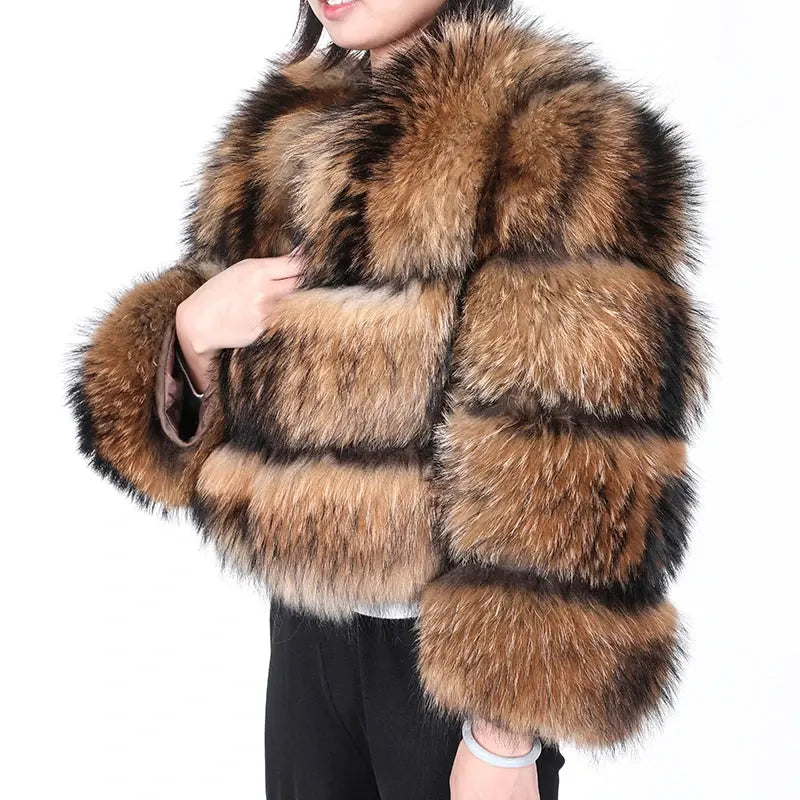 MAOMAOKONG Super Hot Winter Women Luxury Thick Real Raccoon Fur Coat Natural Fox Fur Jacket Plus Size Furry Jackets Female Vest ZITA LA BELLE ÉLITE