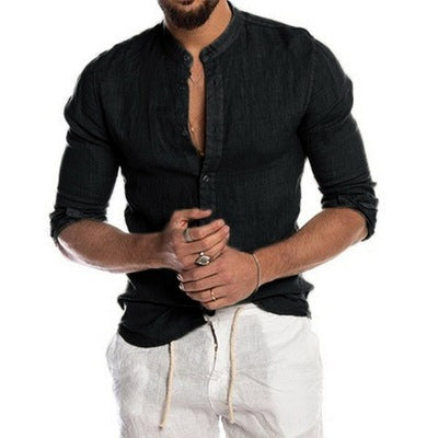 Men's short sleeve cotton linen shirt by donjohnbyvictoriacharles, casual style, light and breathable fabric, shown in natural beige color.