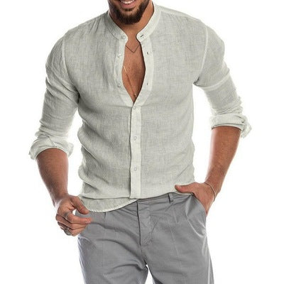 Casual men's cotton linen short sleeve shirt by donjohnbyvictoriacharles, featuring a lightweight, breathable fabric and relaxed fit.