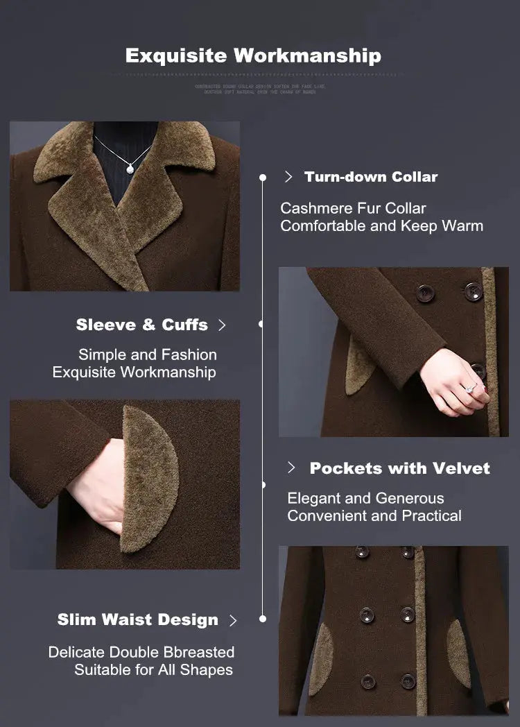 M-5XL Women Wool Blends Coat Autumn Winter 2025 Fashion Mother Thicken Cashmere Collar Long Jacket Slim Tops Outerwear Female ZITA LA BELLE ÉLITE