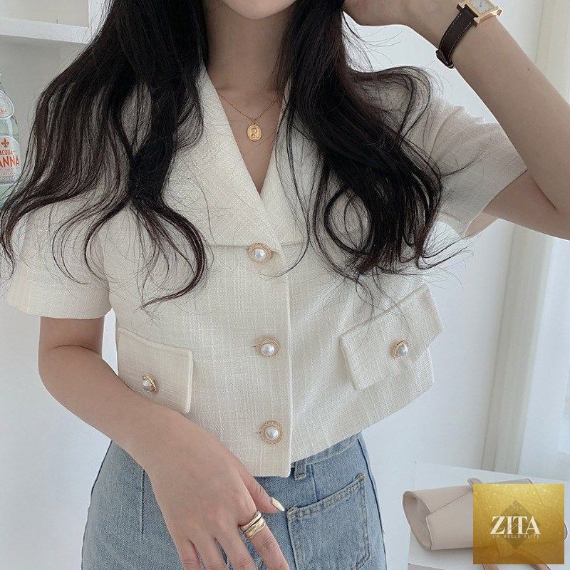White women's summer blazer top by nowadaysfashion, loose fit short jacket suitable for office and casual wear.