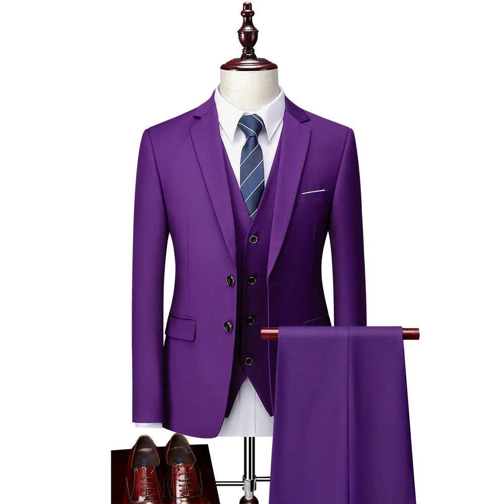 Donjohnbyvictoriacharles men's 3-piece suit jacket, pants, and vest set for formal business attire, shown on a mannequin.