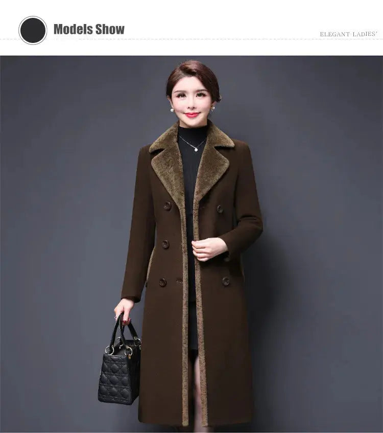 M-5XL Women Wool Blends Coat Autumn Winter 2025 Fashion Mother Thicken Cashmere Collar Long Jacket Slim Tops Outerwear Female ZITA LA BELLE ÉLITE