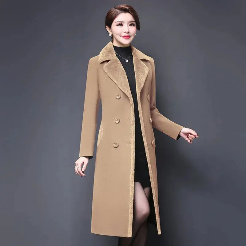 M-5XL Women Wool Blends Coat Autumn Winter 2025 Fashion Mother Thicken Cashmere Collar Long Jacket Slim Tops Outerwear Female ZITA LA BELLE ÉLITE