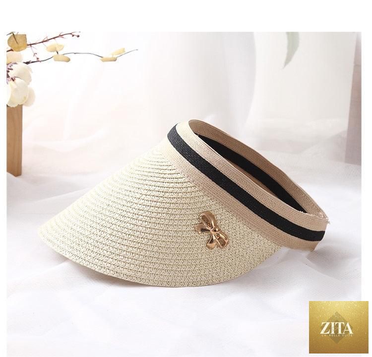 Vintage Women's Sun Hats Handmade Straw Visor Caps Fashionable Adult Sun Beach Top Hats Cute Bowknot Design Fashion Summer Women's Casual Caps Straw Hats Parent-Child Summer Hat Empty Top Beach Hat