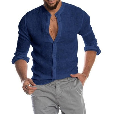 Men's short sleeve cotton linen shirt by donjohnbyvictoriacharles, casual style, lightweight fabric, natural fit, neutral color.