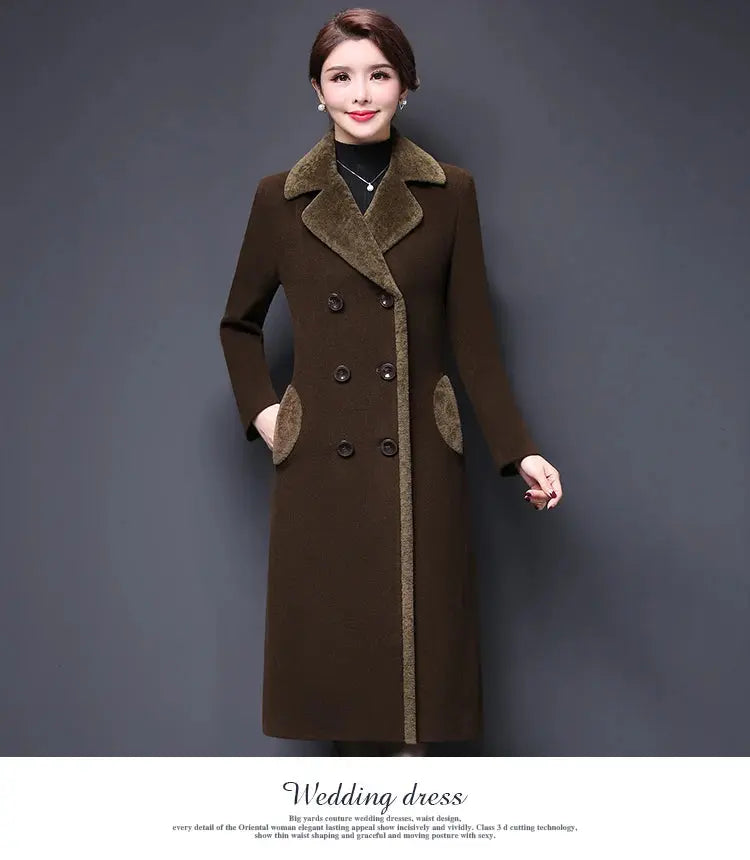 M-5XL Women Wool Blends Coat Autumn Winter 2025 Fashion Mother Thicken Cashmere Collar Long Jacket Slim Tops Outerwear Female ZITA LA BELLE ÉLITE