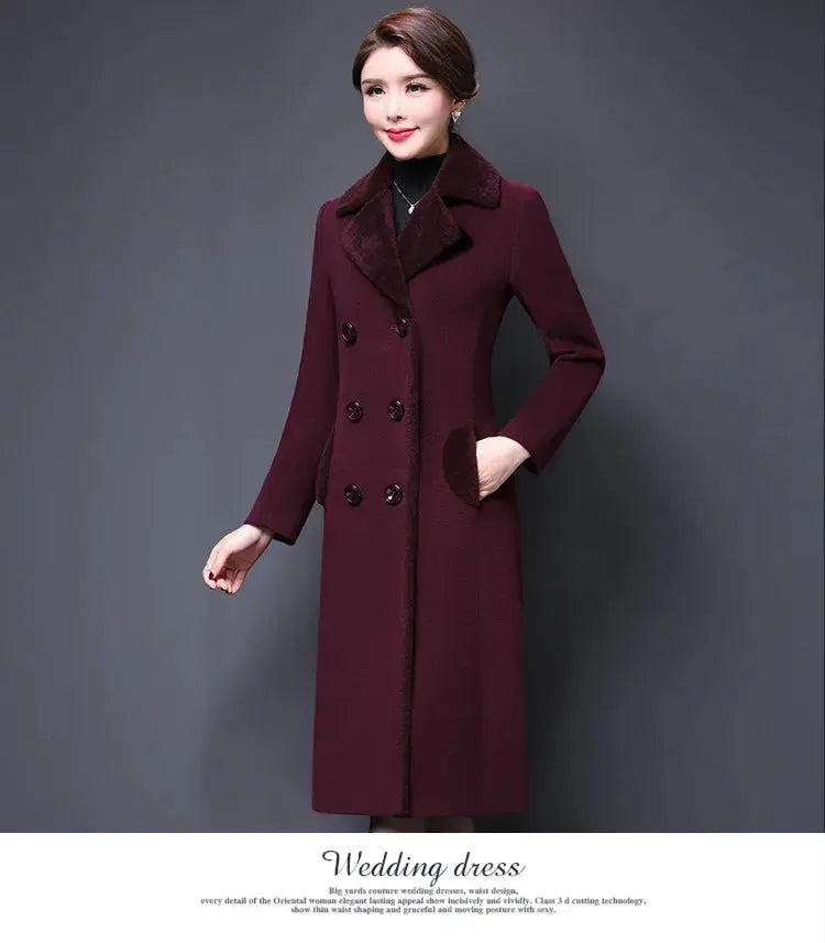 M-5XL Women Wool Blends Coat Autumn Winter 2025 Fashion Mother Thicken Cashmere Collar Long Jacket Slim Tops Outerwear Female ZITA LA BELLE ÉLITE