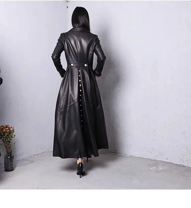 Lautaro Autumn Long Skirted Red Black Faux Leather Trench Coat for Women Double Breasted Elegant Luxury Fashion 4xl 5xl 6xl 7xl ZITA LA BELLE ÉLITE