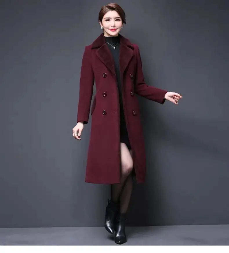 M-5XL Women Wool Blends Coat Autumn Winter 2025 Fashion Mother Thicken Cashmere Collar Long Jacket Slim Tops Outerwear Female ZITA LA BELLE ÉLITE
