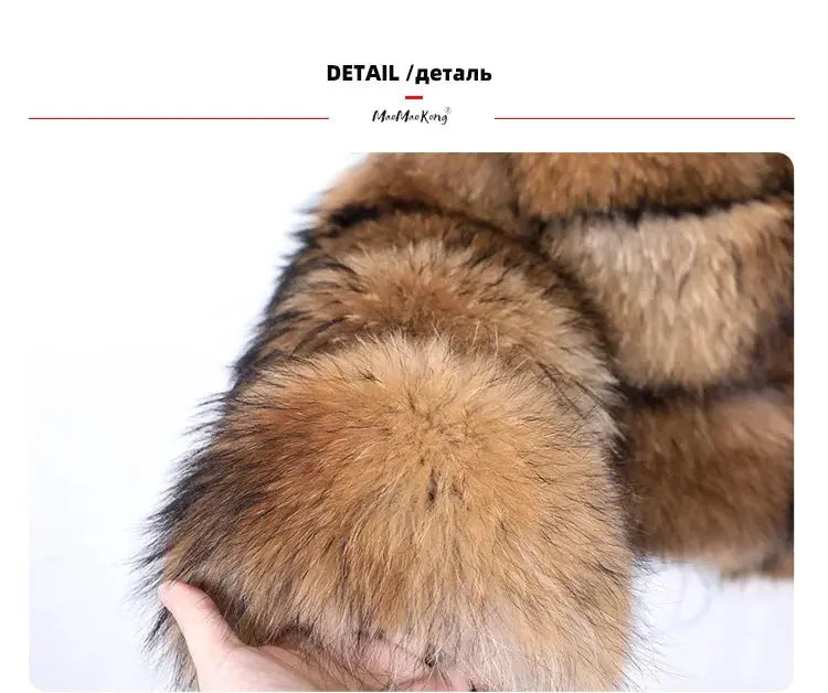 MAOMAOKONG Super Hot Winter Women Luxury Thick Real Raccoon Fur Coat Natural Fox Fur Jacket Plus Size Furry Jackets Female Vest ZITA LA BELLE ÉLITE