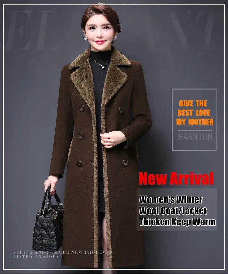 M-5XL Women Wool Blends Coat Autumn Winter 2025 Fashion Mother Thicken Cashmere Collar Long Jacket Slim Tops Outerwear Female ZITA LA BELLE ÉLITE